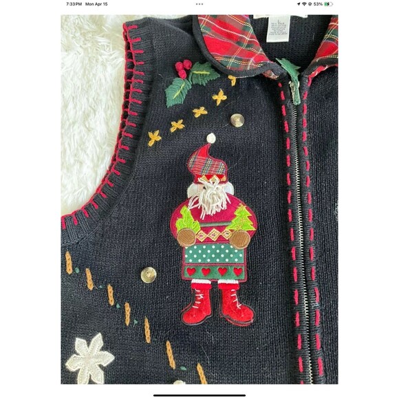 KIKIT Embroidered Christmas Sweater Vest Women's Size Lg Vintage- Ugly Sweater - Picture 3 of 12